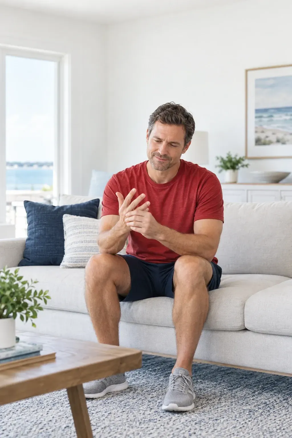 Adult patient showing a swollen knee during an arthritis exam at Ready Pain Management in Gulf Breeze, FL