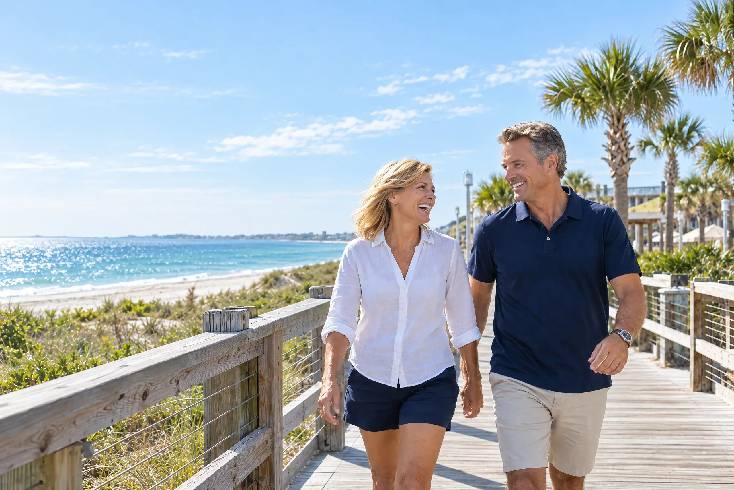 Woman and man in their fifties after a hormone replacement therapy visit at Ready Pain Management in Gulf Breeze, FL